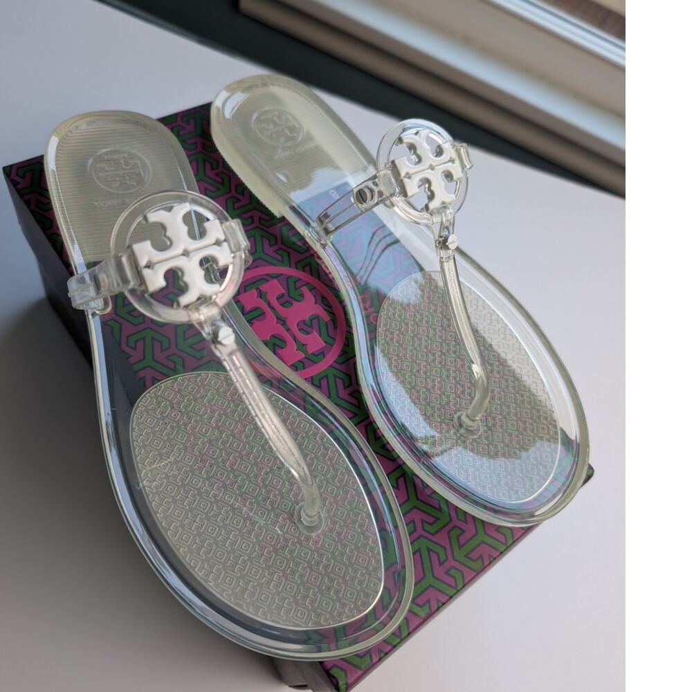 Tory Burch Mini Miller Flat Thong Size 8 Clear Jelly Sandals White NEW IN BOX